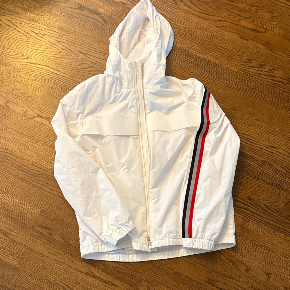 Moncler White Jacket with Red and Black Stripe